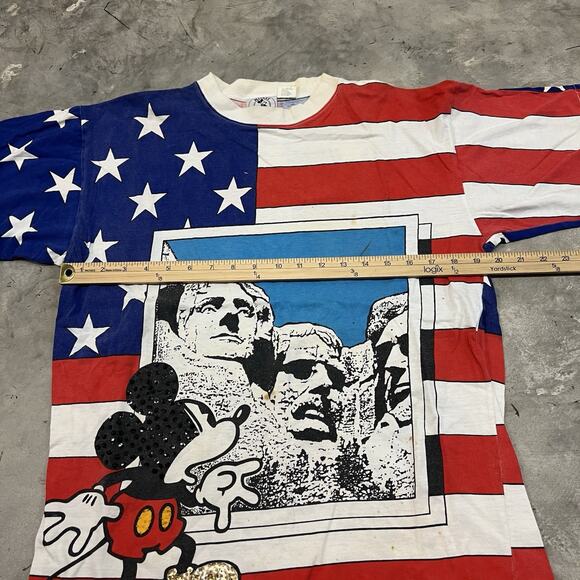Rare VTG Mickey Mouse Mount Rushmore USA Flag Star Stripes All Over T Shirt 90s - Picture 4 of 7
